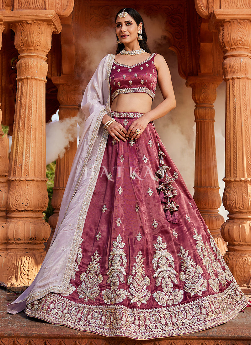 Deep Wine Traditional Embroidery Bridal Lehenga Choli