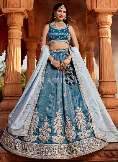 Royal Blue Traditional Embroidery Bridal Lehenga Choli