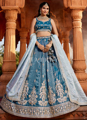 Royal Blue Traditional Embroidery Bridal Lehenga Choli