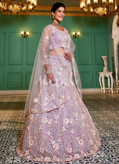 Mauve Purple Floral Embroidery Bridal Lehenga Choli