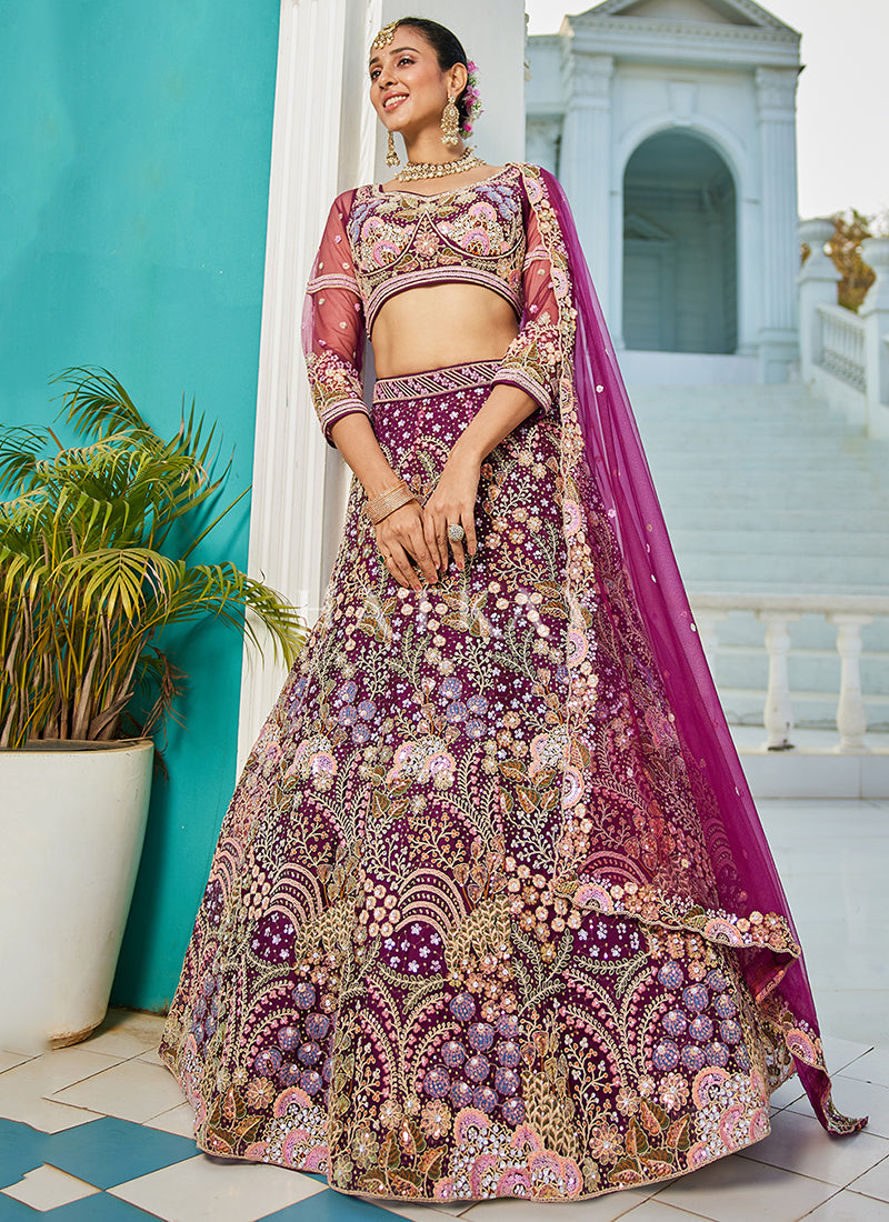 Magenta Pink Traditional Embroidery Bridal Lehenga Choli