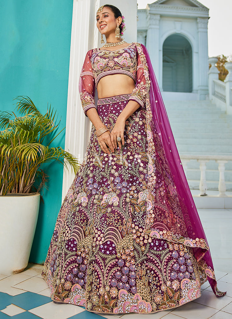 Magenta Pink Traditional Embroidery Bridal Lehenga Choli