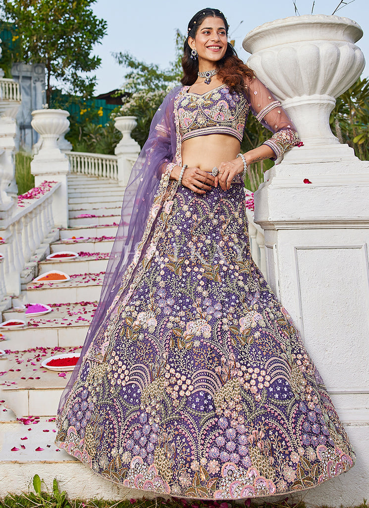 Purple Traditional Embroidery Bridal Lehenga Choli