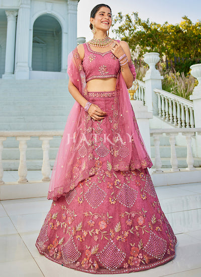Pink Floral Embroidery Bridal Lehenga Choli