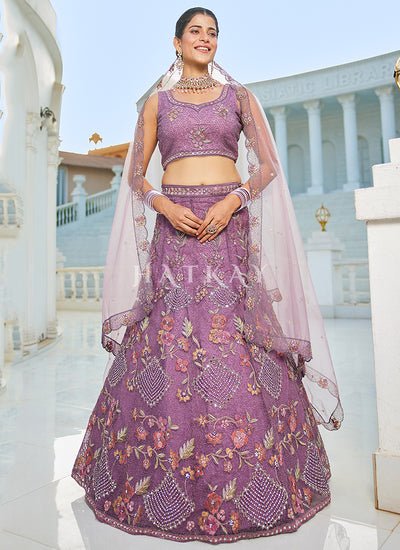 Purple Floral Embroidery Bridal Lehenga Choli
