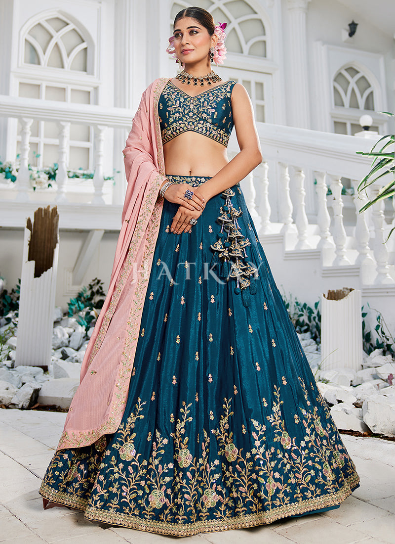 Royal Blue Traditional Embroidery Wedding Lehenga Choli