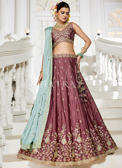 Rose Pink Traditional Embroidery Wedding Lehenga Choli