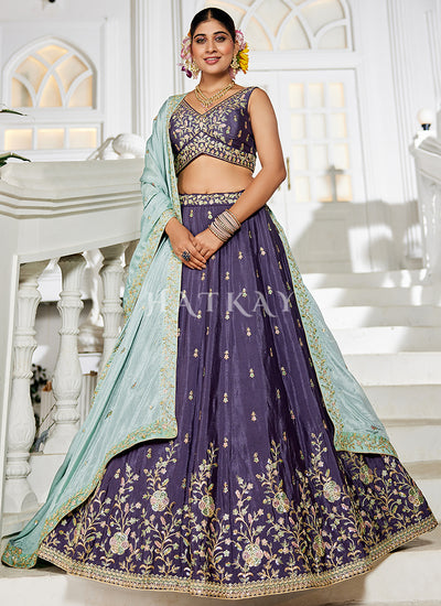 Purple Traditional Embroidery Wedding Lehenga Choli