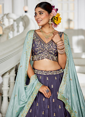 Purple Traditional Embroidery Wedding Lehenga Choli