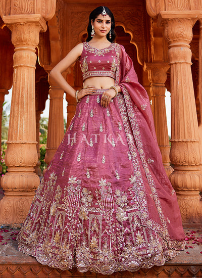 Rose Pink Embroidery Bridal Lehenga Choli