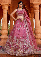 Rose Pink Embroidery Bridal Lehenga Choli