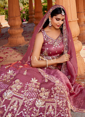Rose Pink Embroidery Bridal Lehenga Choli