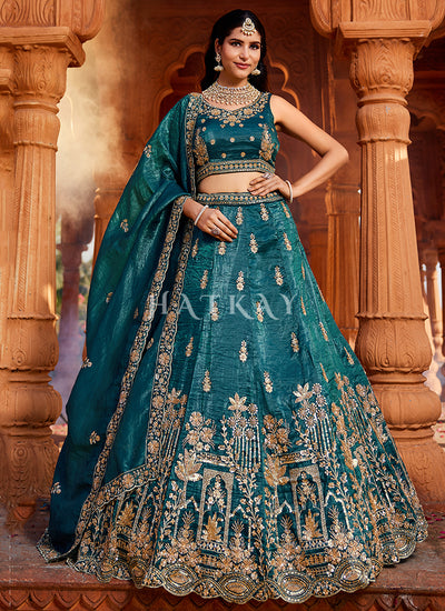 Teal Blue Embroidery Bridal Lehenga Choli