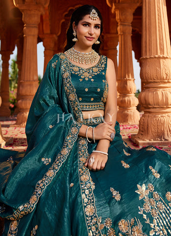 Teal Blue Embroidery Bridal Lehenga Choli
