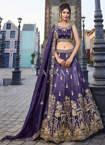 Deep Purple Embroidery Bridal Lehenga Choli
