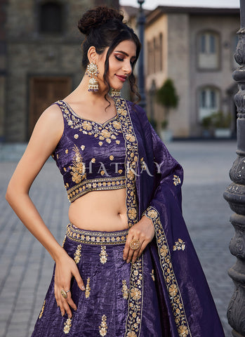 Deep Purple Embroidery Bridal Lehenga Choli