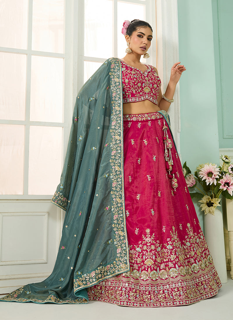 Rani Pink Sequins Embroidery Silk Lehenga Choli