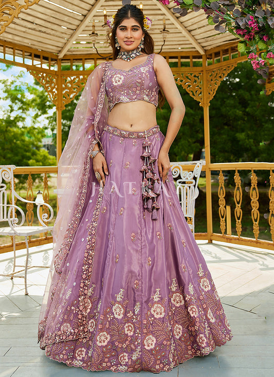 Mauve Purple Traditional Embroidery Wedding Lehenga Choli