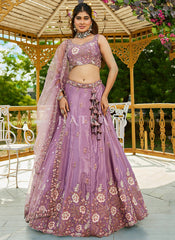 Mauve Purple Traditional Embroidery Wedding Lehenga Choli