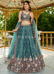 Teal Green Traditional Embroidery Wedding Lehenga Choli