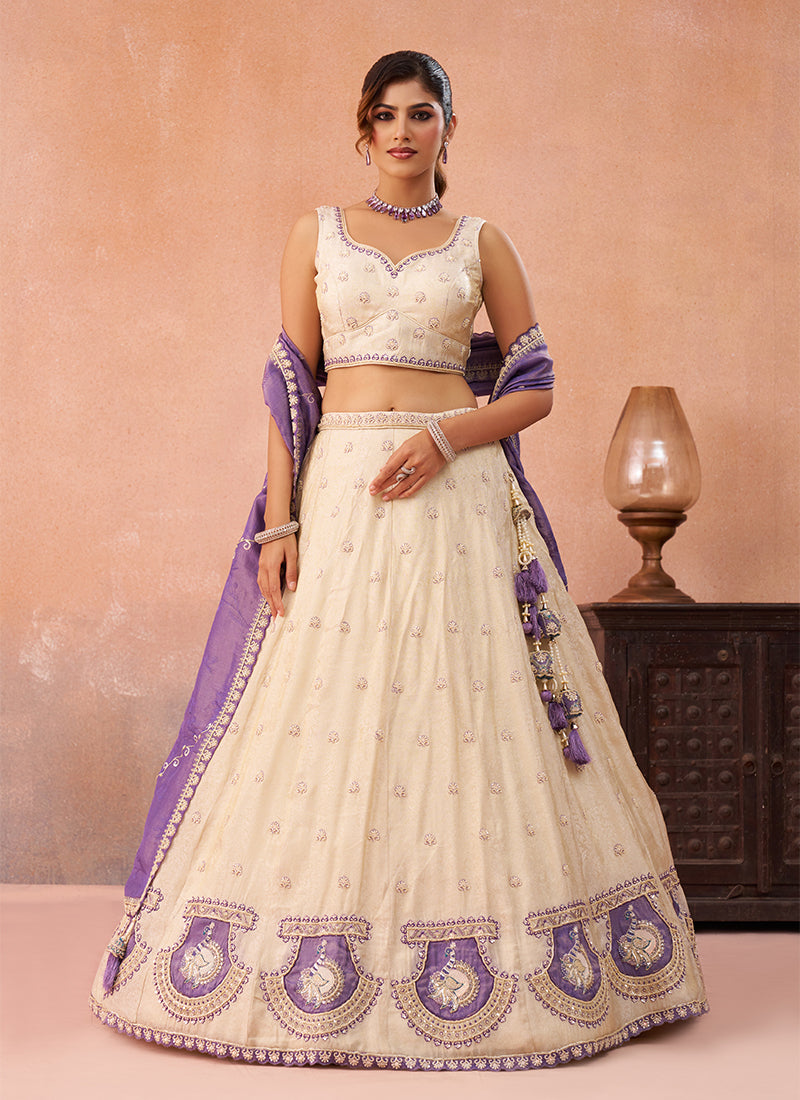 Purple Embroidered Silk Wedding Lehenga Choli