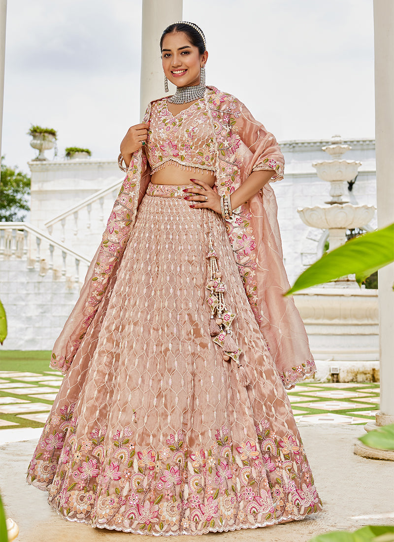 Nude Pink Embroidered Silk Lehenga Choli