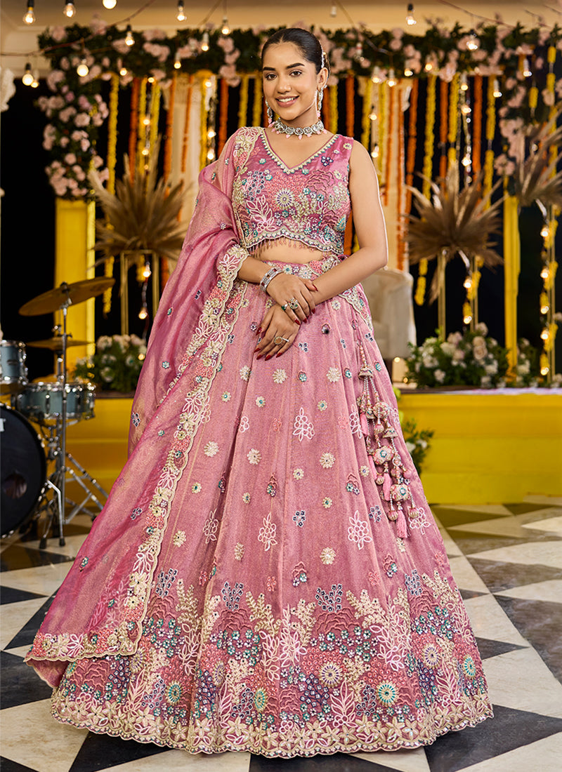 Pink Embroidery Silk Lehenga Choli
