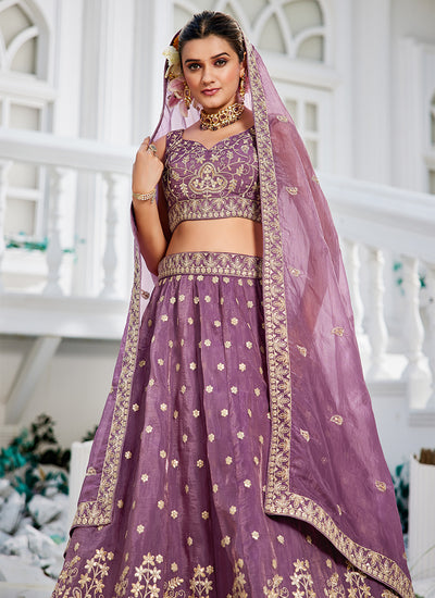 Lavender Embroidered Silk Wedding Lehenga Choli