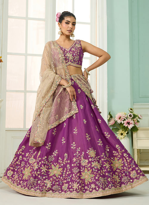Burgundy Sequins Embroidery Georgette Lehenga Choli