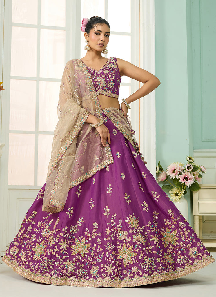 Burgundy Sequins Embroidery Georgette Lehenga Choli