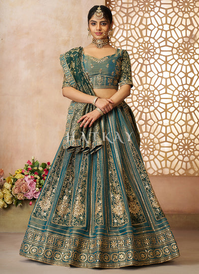 Sage Green Embroidery Bridal Lehenga Choli