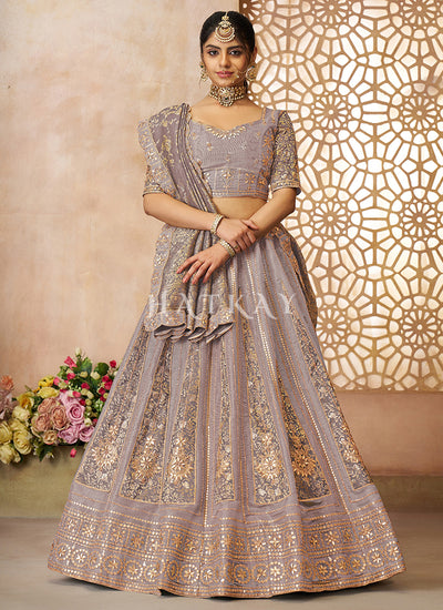 Mauve Purple Embroidery Bridal Lehenga Choli