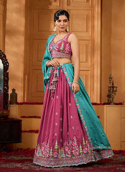 Mauve Pink Sequins Embroidery Silk Lehenga Choli