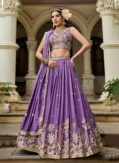 Purple Embroidery Wedding Lehenga Choli