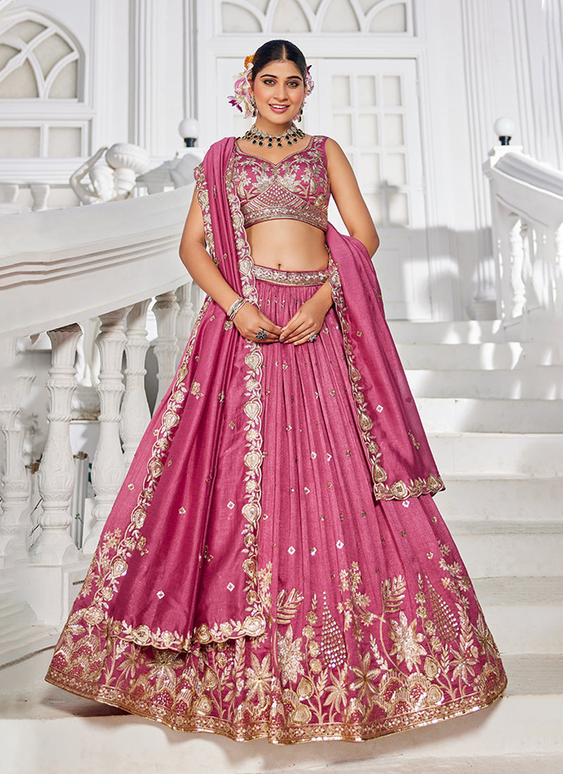 Rose Pink Embroidery Wedding Lehenga Choli
