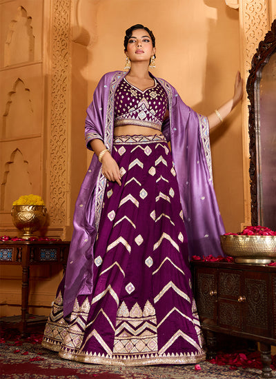 Royal Purple Sequins Embroidery Silk Lehenga Choli