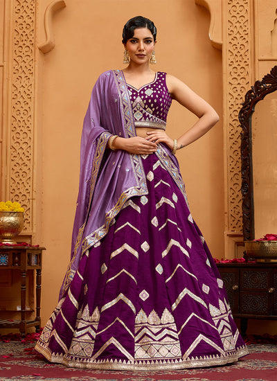 Royal Purple Sequins Embroidery Silk Lehenga Choli