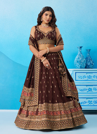 Brown Handwork Embroidered Wedding Lehenga Choli