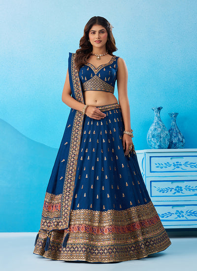Blue Handwork Embroidered Wedding Lehenga Choli