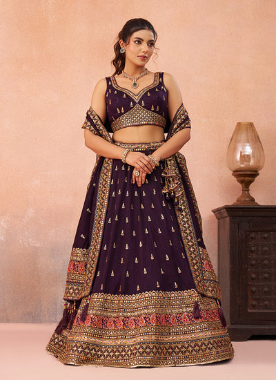 Purple Handwork Embroidered Wedding Lehenga Choli