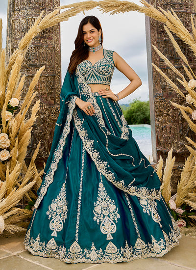 Teal Handwork Embroidered Bridal Lehenga Choli