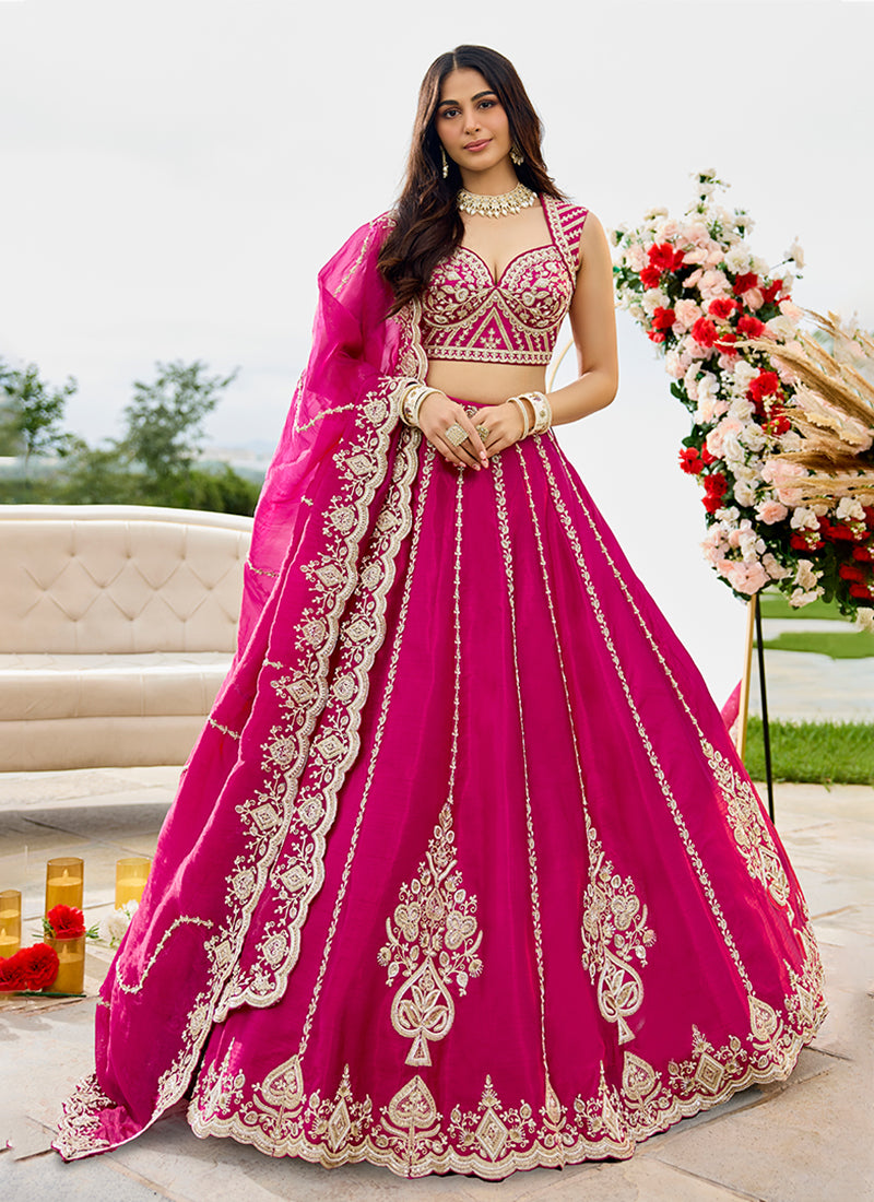 Rani Pink Handwork Embroidered Bridal Lehenga Choli