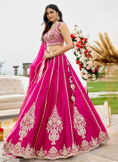 Rani Pink Handwork Embroidered Bridal Lehenga Choli