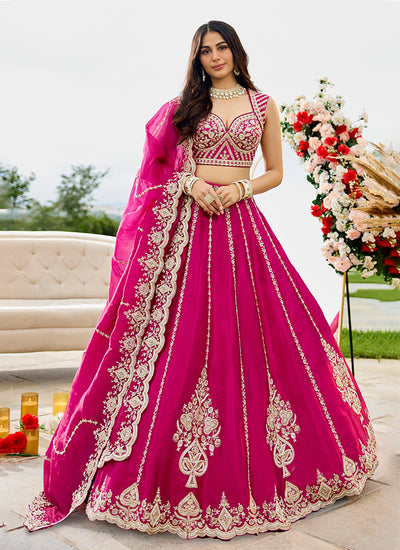 Rani Pink Handwork Embroidered Bridal Lehenga Choli
