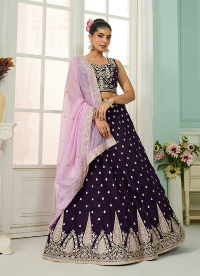 Purple Sequins Embroidery Organza Lehenga Choli