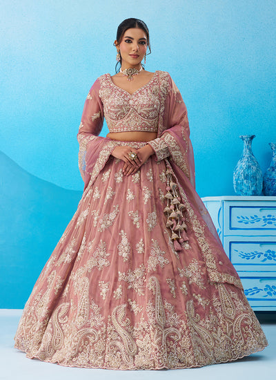 Pink Handwork Embroidered Bridal Lehenga Choli