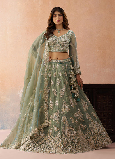 Green Handwork Embroidered Bridal Lehenga Choli