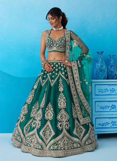 Teal Green Designer Embroidery Lehenga Choli