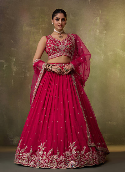 Magenta Traditional Embroidery Wedding Lehenga Choli