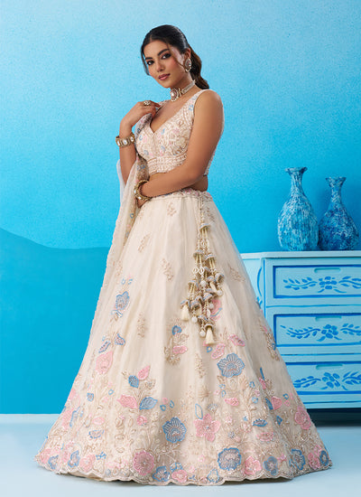Off White Handwork Embroidery Bridal Lehenga Choli